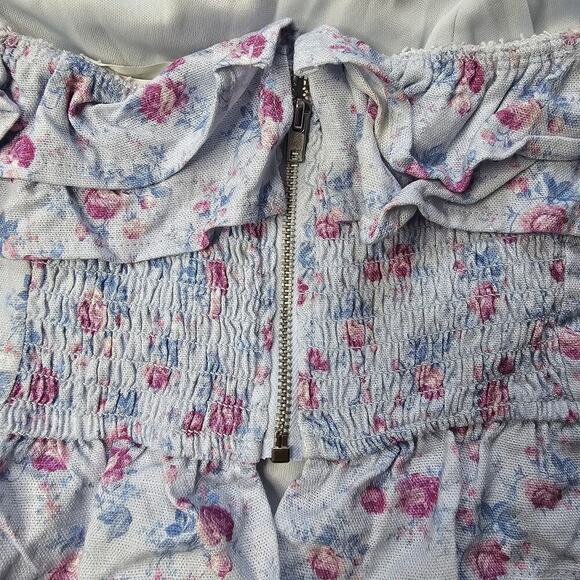 Altar'd State Cassis Light Blue Floral Print Frilly Ruffle Bandeau Crop Top NWT - Picture 8 of 11